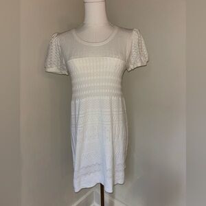 White Pointelle Cap sleeve Textured Dress XS